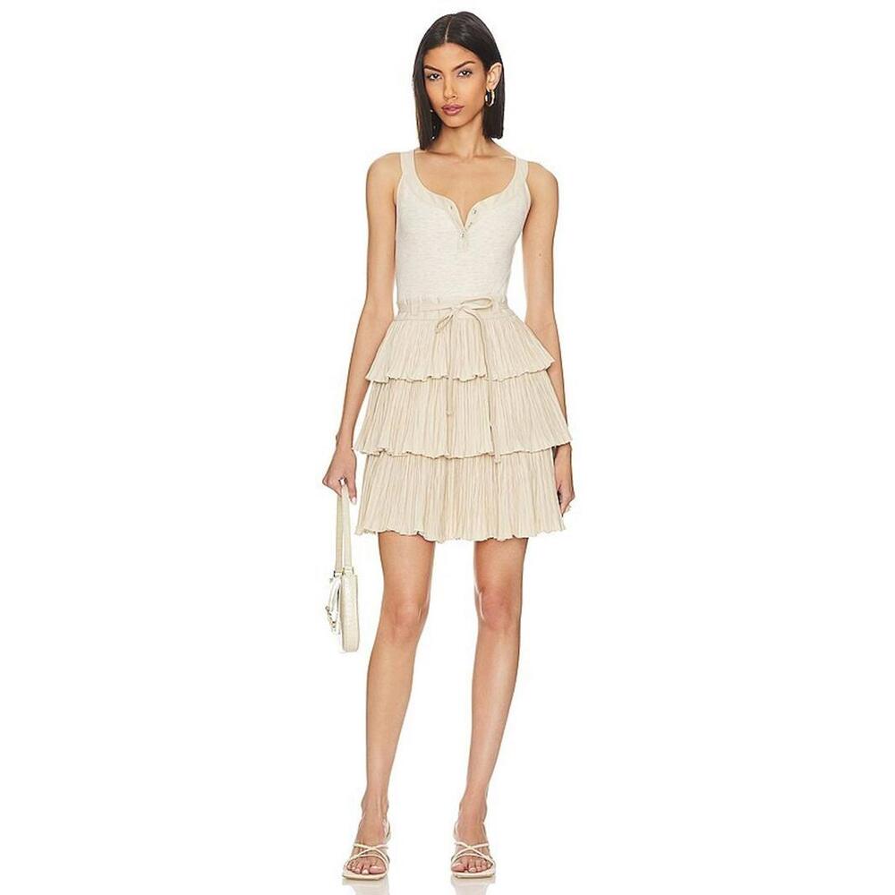 Revolve Ulla Johnson Georgia mini Dress Cobblestone pleated ruffle skirt size 16